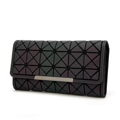 Women Geometry Three Folds Wallets Women Long Wallet Purse Luminous Zipper Ladies Clutch Bag Female Card Holder Carteira