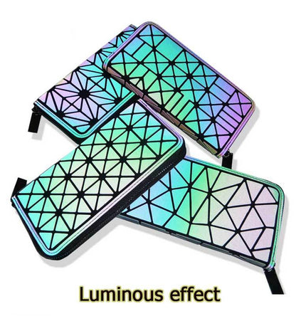 Women Geometry Three Folds Wallets Women Long Wallet Purse Luminous Zipper Ladies Clutch Bag Female Card Holder Carteira