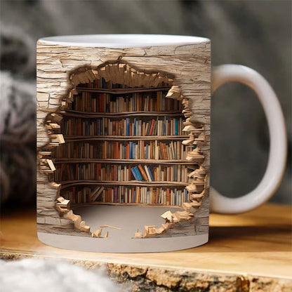 3D Bookshelf Mug Creative Ceramic Water Cup With Handle A Library Shelf Space Book Lovers Coffee Mug Birthday Christmas Gift