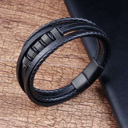 Leather Cord Bracelet Leather Braided Bracelets Genuine Leather Multi-layer Men's Jewelry