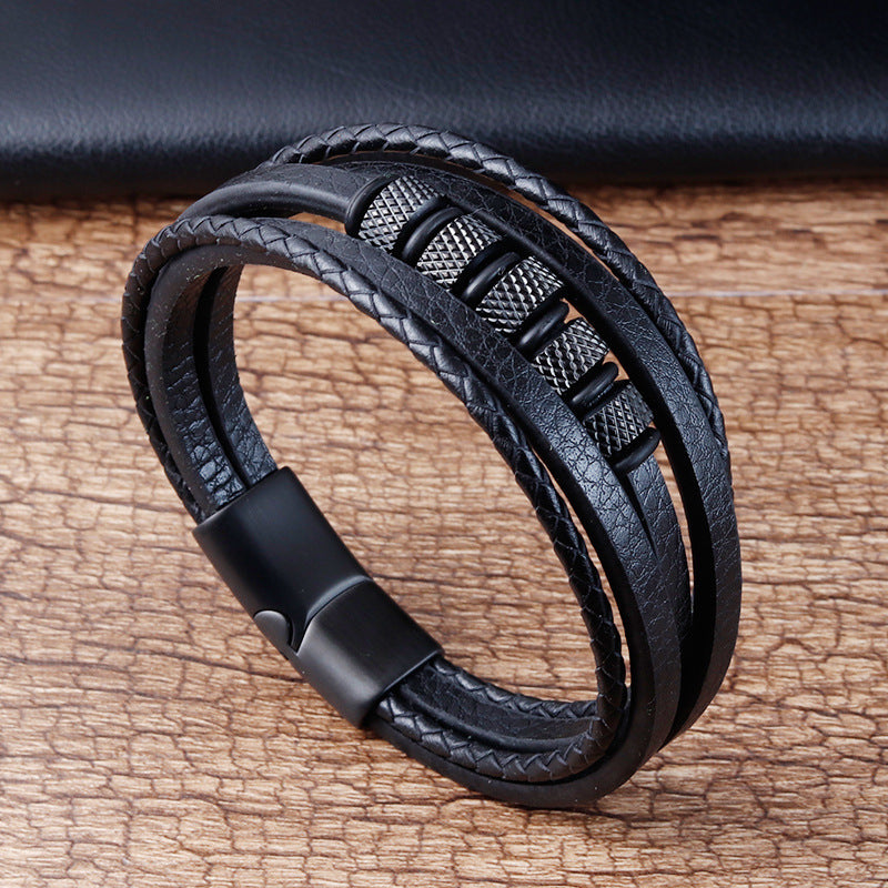 Leather Cord Bracelet Leather Braided Bracelets Genuine Leather Multi-layer Men's Jewelry