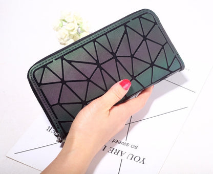 Women Geometry Three Folds Wallets Women Long Wallet Purse Luminous Zipper Ladies Clutch Bag Female Card Holder Carteira