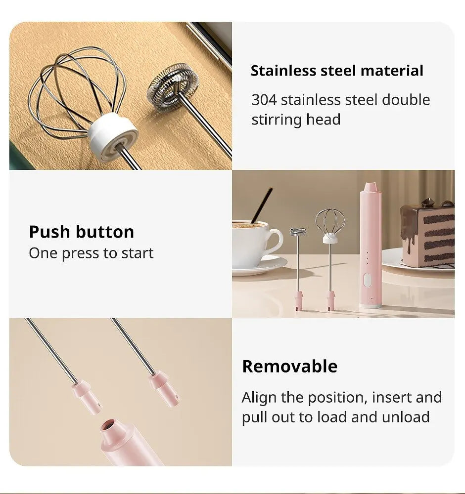 1 PCS USB Rechargeable Handheld Egg Beater 3 Speeds