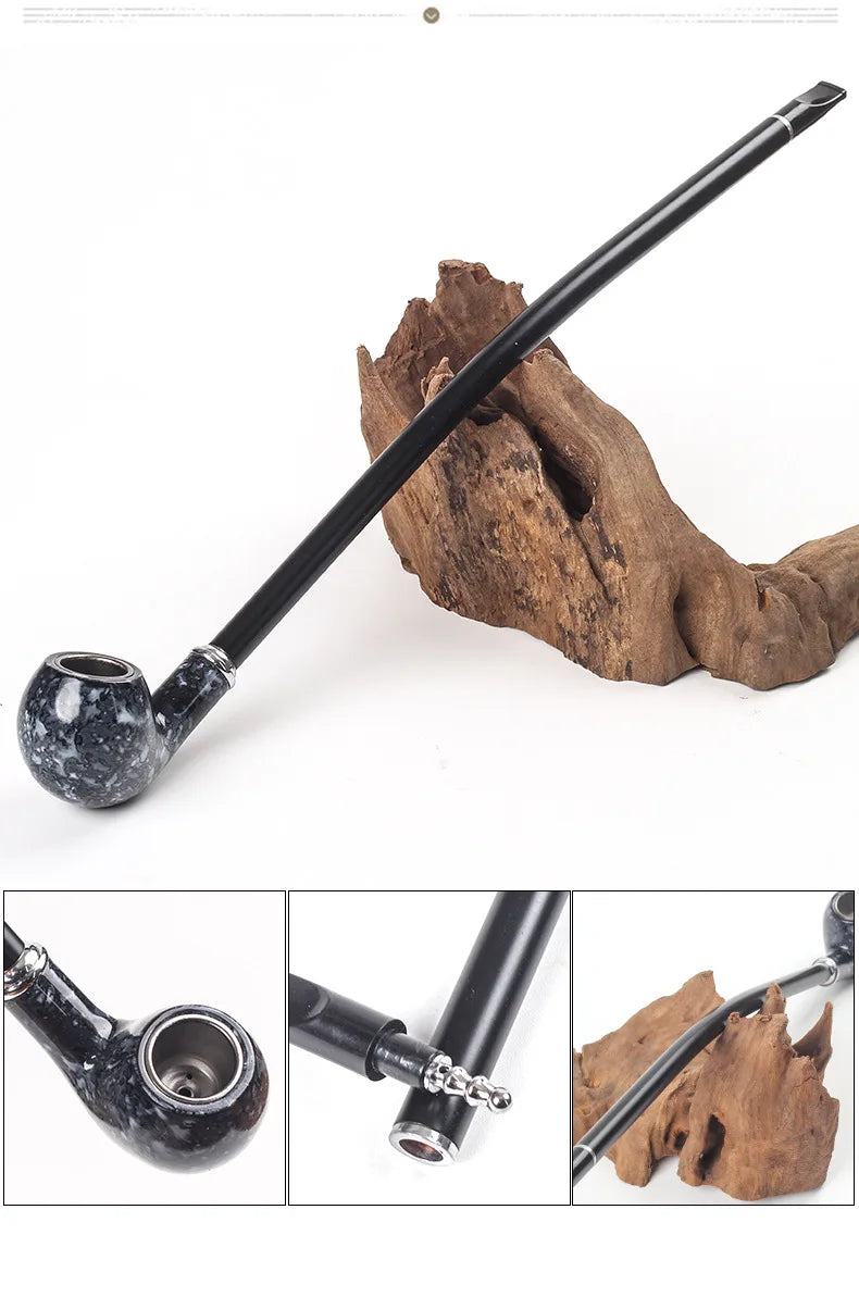 Long Smoking Tobacco Pipe with Filter 41CM Wooden Resin Removable Washable Long Bent Rod