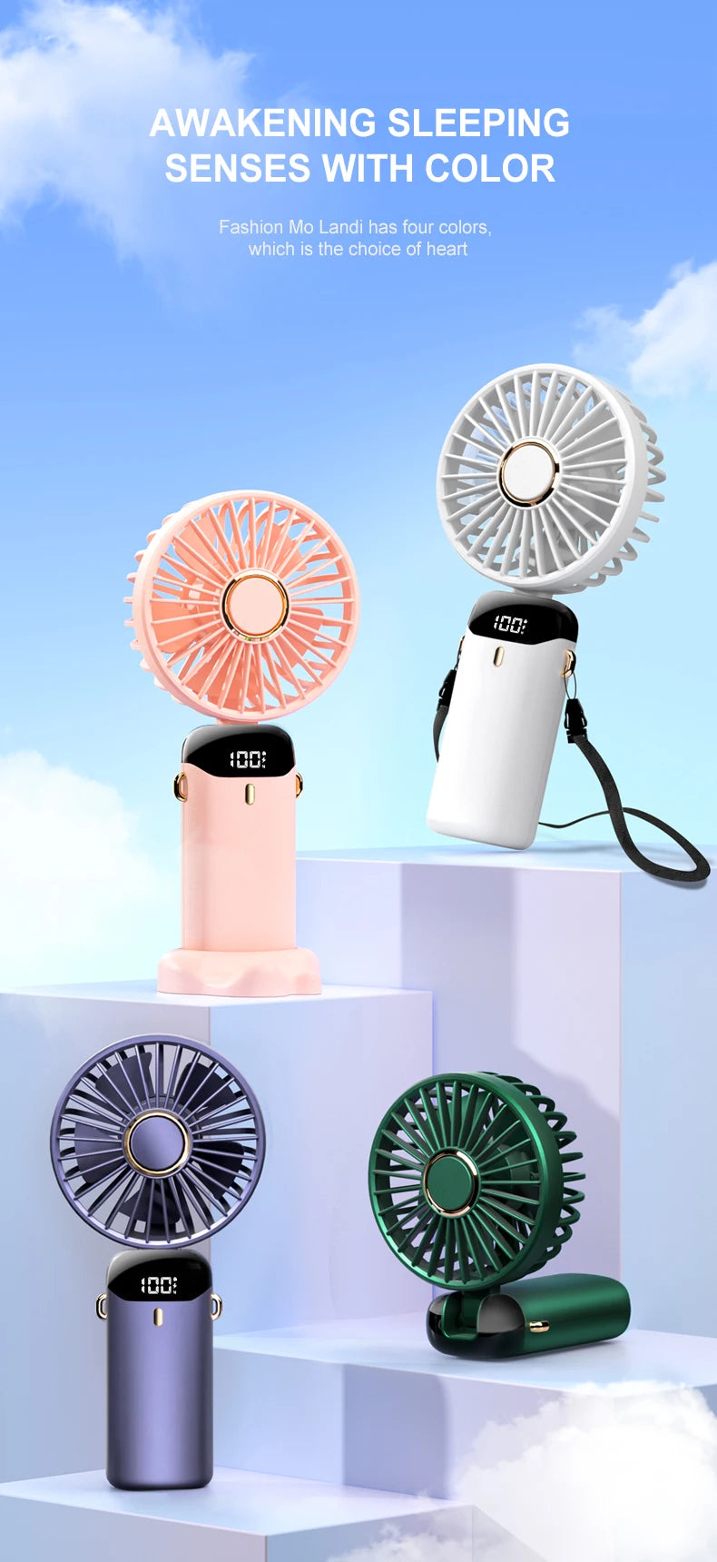 USB Handheld Mini Fan Foldable Portable Neck Hanging Fans 5 Speed