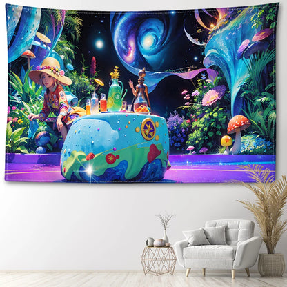 Cartoon Mushroom Forest Tapestry