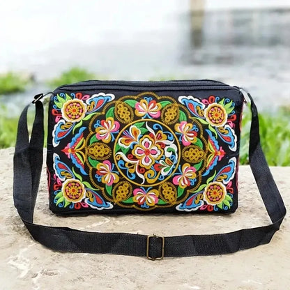 Women's Embroidered Flowers Nylon Crossbody Bag