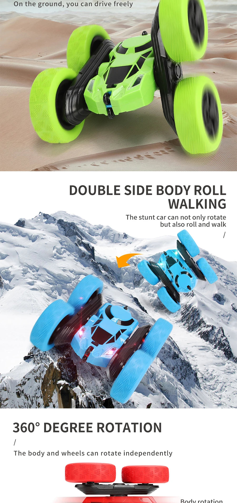 Double Sided Flip 2.4G Remote Control 360 Deree Rotation Off Road Drift RC