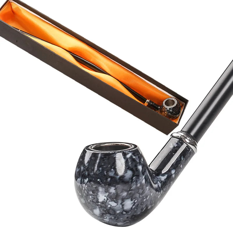 Long Smoking Tobacco Pipe with Filter 41CM Wooden Resin Removable Washable Long Bent Rod