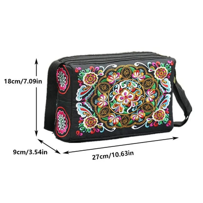 Women's Embroidered Flowers Nylon Crossbody Bag