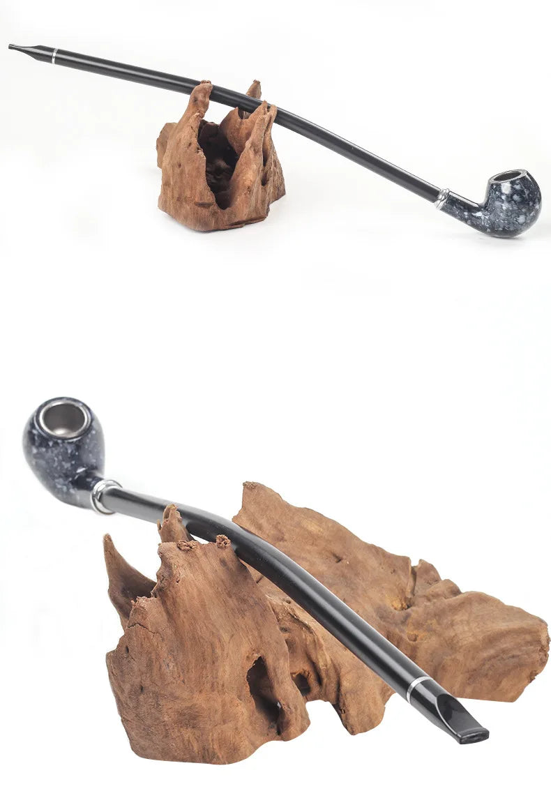 Long Smoking Tobacco Pipe with Filter 41CM Wooden Resin Removable Washable Long Bent Rod