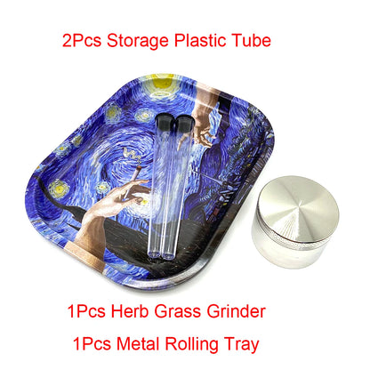 5Pcs/Set Cigarette 50MM 4 Layer Herb Grass Grinder Tobacco Storage Kit Tube 18X14CM