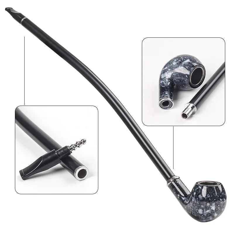 Long Smoking Tobacco Pipe with Filter 41CM Wooden Resin Removable Washable Long Bent Rod